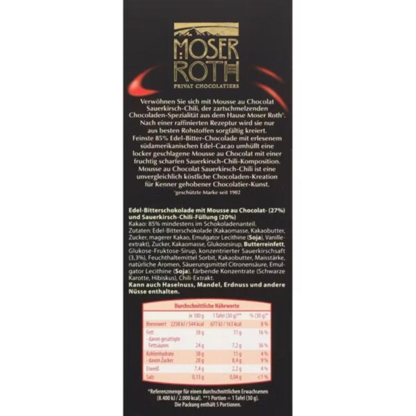 Ciocolata fina Moser Roth visine si chili 150g