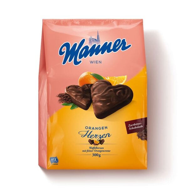 Trufe inimi Manner cu crema de portocale 300g