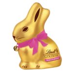 Iepuras Lindt cu ciocolata alba si capsune 100g