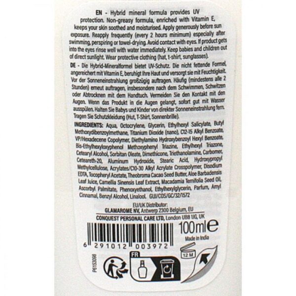 Nivel ridicat de protecție, contine extracte naturale, testat dermatologic, rezistenta la apa. Formula minerală hibridă oferă protecție UV