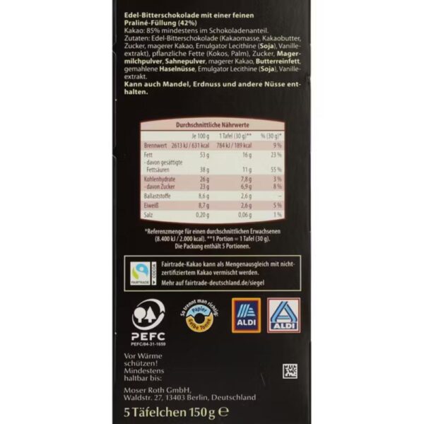 Ciocolata amaruie 85% cacao Moser Roth 150g