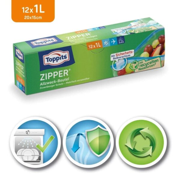 Toppits pungi zip 1L 12bucati